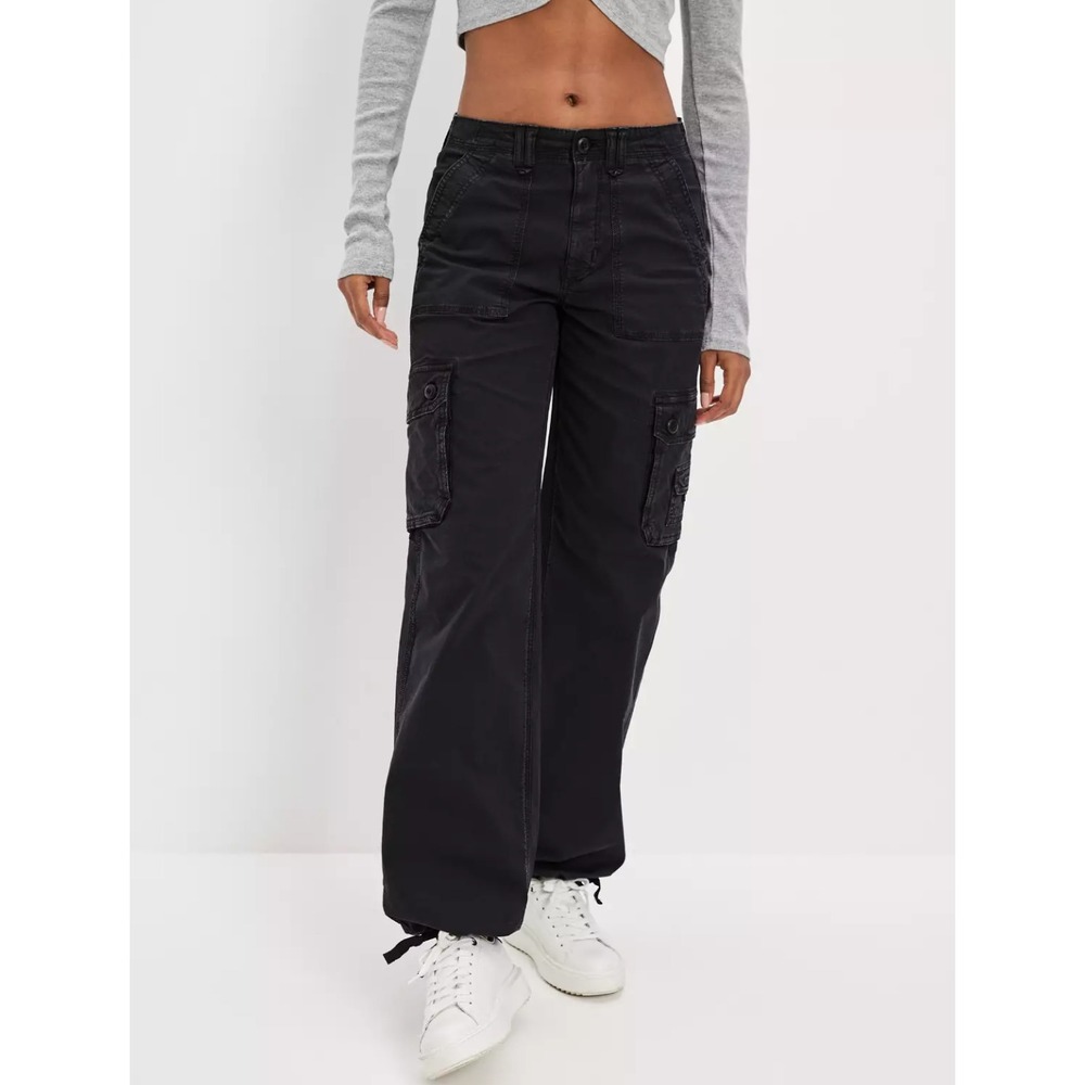 American Eagle Snappy Stretch Baggy Cargo Jogger Faded Black Y2K Size 6